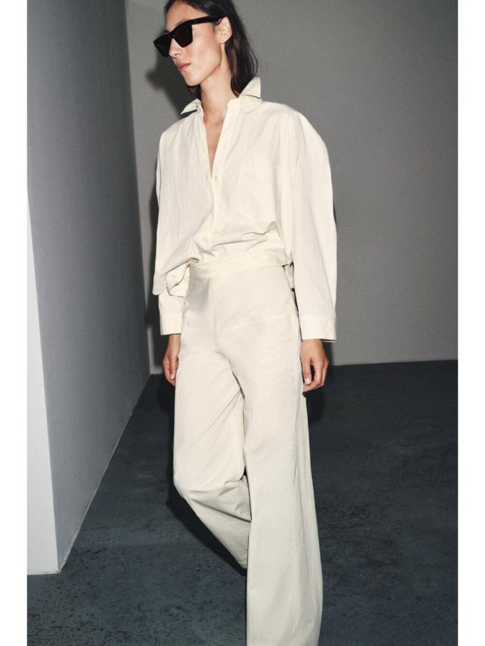 Zara Womens Wide Leg Trousers pants Size XL Ecru ivory High Waist 8093/325 NWT